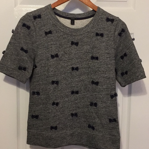 J. Crew Tops - J Crew gray S/S sweatshirt with embellishments